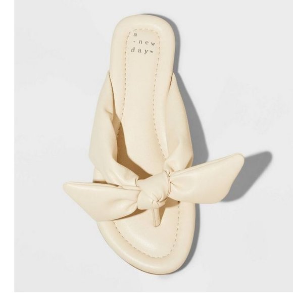 Women's Adley Bow Flip Flop Sandals - A New Day™ Cream - Picture 3 of 4